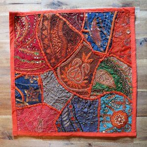 Orange Beaded Pillow Cover